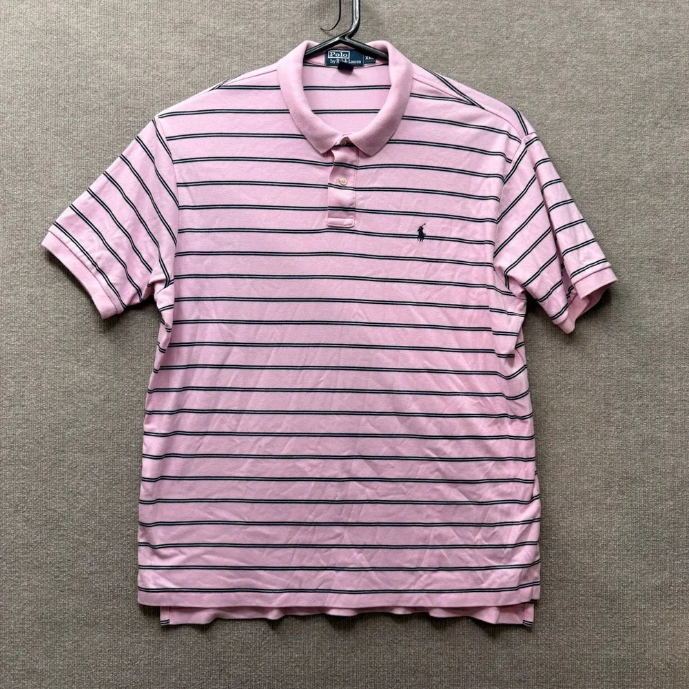 Polo Ralph Lauren Mens XXL Pink Striped Short Sleeve Cotton Polo Shirt